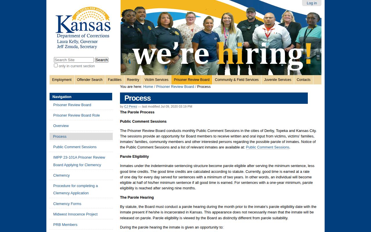Kansas parole process for Ellsworth County release supervision