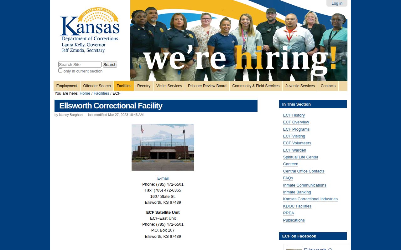 Official KDOC Ellsworth Correctional Facility webpage