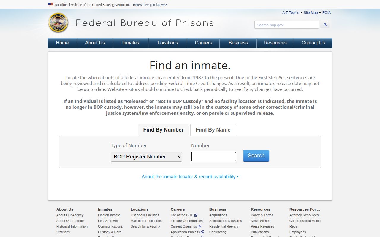 Ellsworth County released inmate federal BOP locator